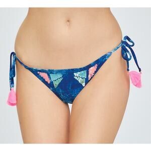 Desigual Eloise Multicolored Sequin Side Tie Pink Tassels Bikini Swim Bottom - L